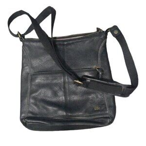 VGT THE SAK Iris Crossbody Bag Black Pebbled Leather Bag Gold Zippers